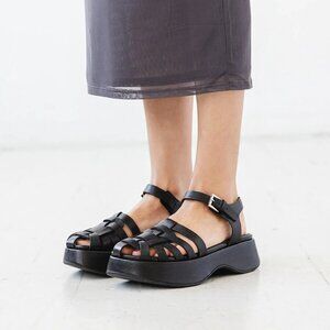 Either/Or Womens Black Leather Platform Fisher Sandals 8